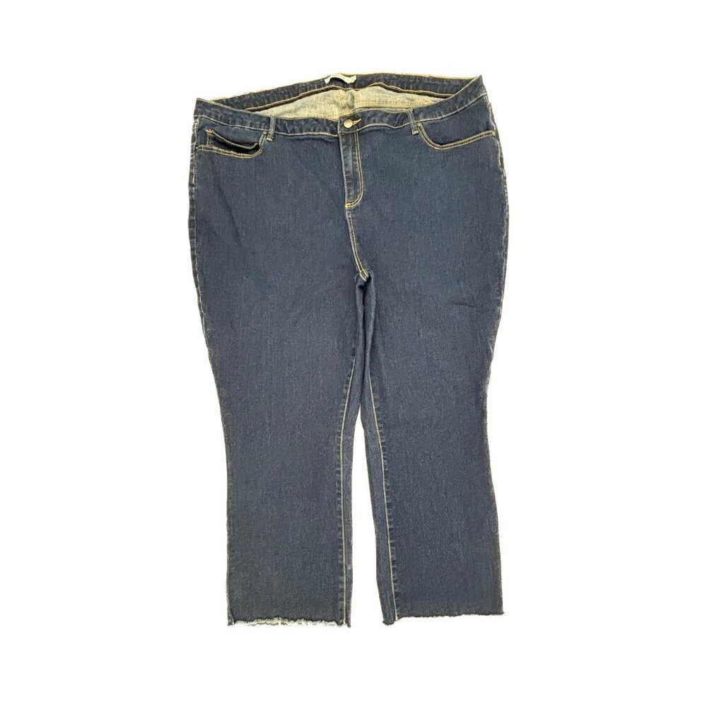 JustFab Straight Crop Raw hem Women's size 24W Dark Wash Blue Denim Jeans